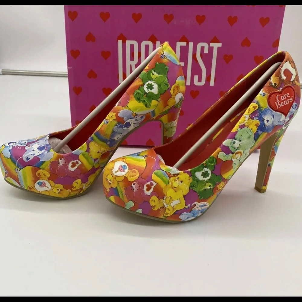 NEW CARE BEARS Kawaii Platform Heel Shoes Lots A Rainbows - Picture 1 of 7
